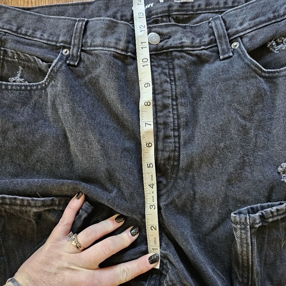 Old Navy High Rise Slouchy Straight Black Distressed Buttonfly Jeans Size 16 - Picture 7 of 12